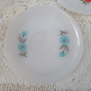 Vintage Anchor Hocking Fire King Floral Premium 6" Saucers set of 5